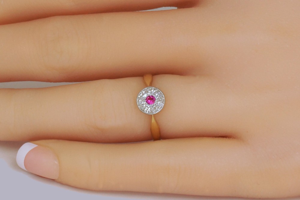 Art Deco Ruby & Diamond Cluster Ring Vintage 18ct Gold 1920's Antique Daisy Ring View XIII