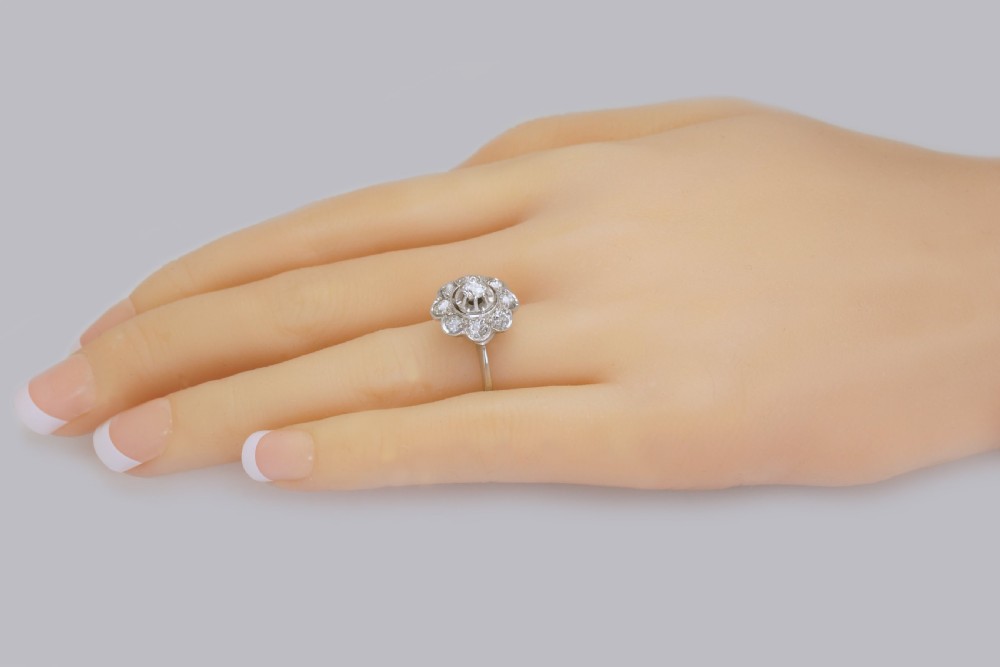 18ct GOLD DIAMOND CLUSTER RING French Retro 1.00ct Diamond Art Deco Ring circa 1920 View III