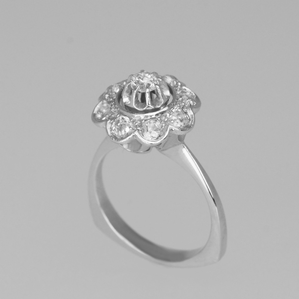 18ct GOLD DIAMOND CLUSTER RING French Retro 1.00ct Diamond Art Deco Ring circa 1920 View IV