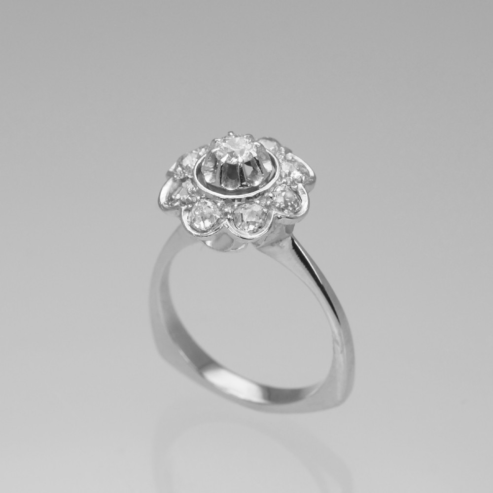 18ct GOLD DIAMOND CLUSTER RING French Retro 1.00ct Diamond Art Deco Ring circa 1920 View VI