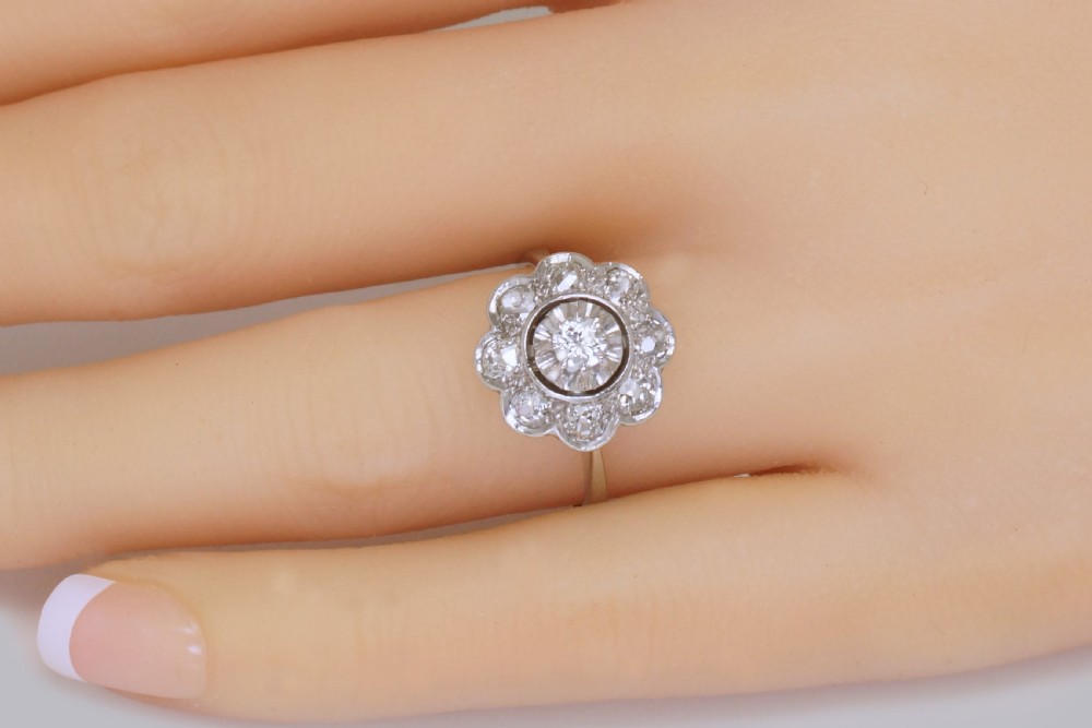18ct GOLD DIAMOND CLUSTER RING French Retro 1.00ct Diamond Art Deco Ring circa 1920 View XVIII