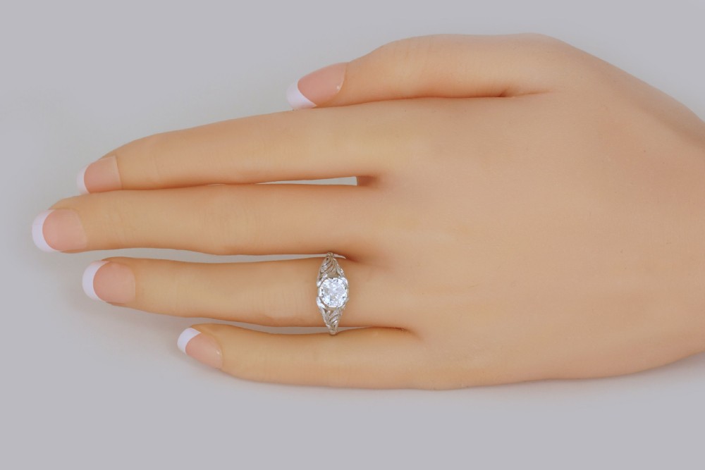 Antique 1.0ct Old Brilliant Cut Solitaire Diamond Platinum Engagement Ring c1915 View II