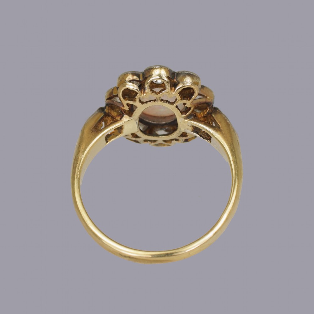 Antique Opal & 1.5ct Old Cut Diamond 18ct Gold Plat Edwardian Cluster Ring circa 1910 View XIII