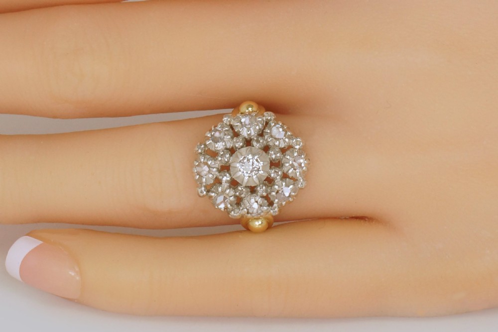 Victorian 18ct Gold Large Cluster Ring Antique Old Cut & Rose Cut Diamond Ring  View X