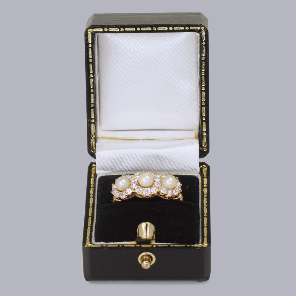 Antique Pearl & Old Cut Diamond 18ct Gold Edwardan/Art Deco Triple Cluster Ring View X