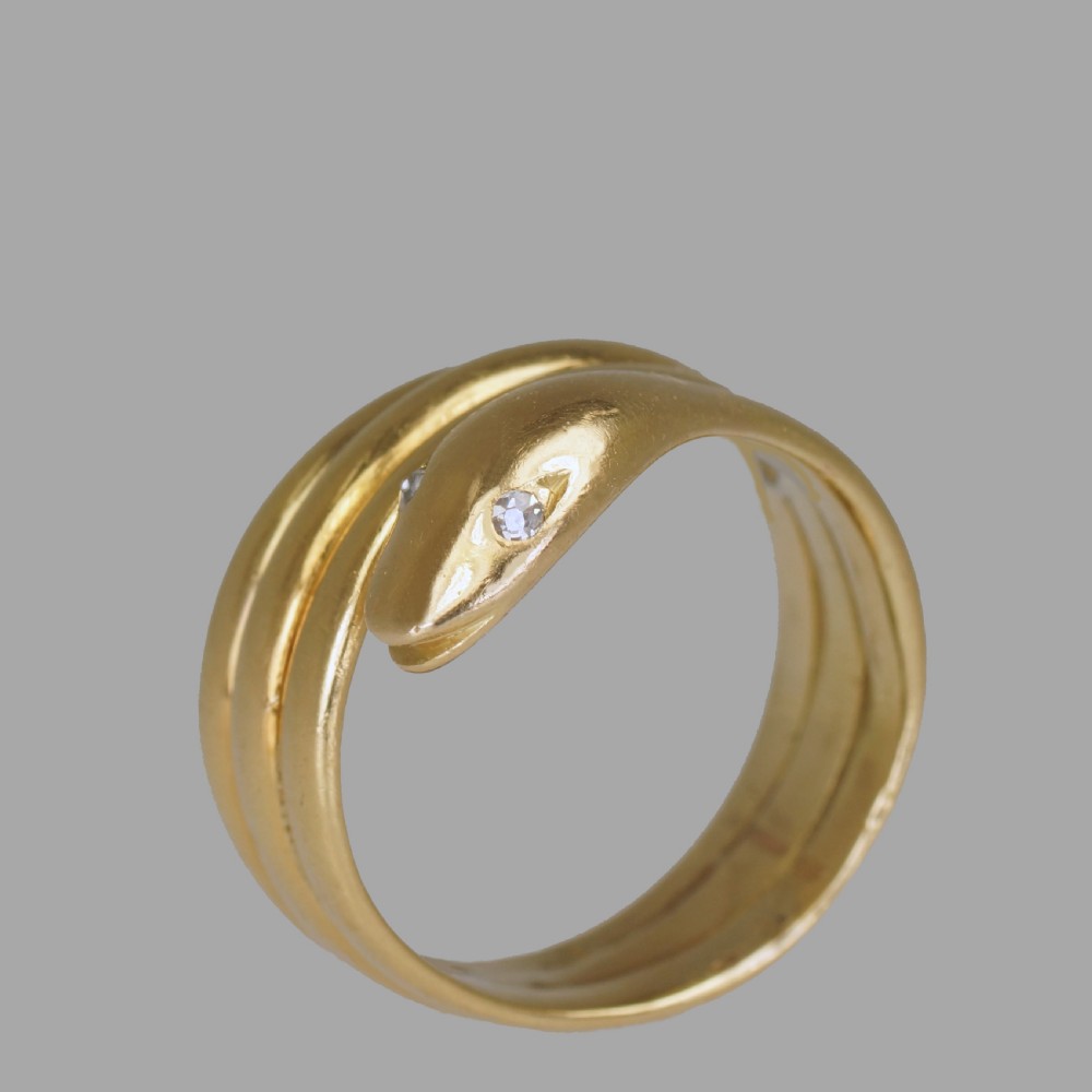 Victorian 18ct Gold Coiled Snake Ring Antique Coiled Serpent Ring Diamond Eyes View VI