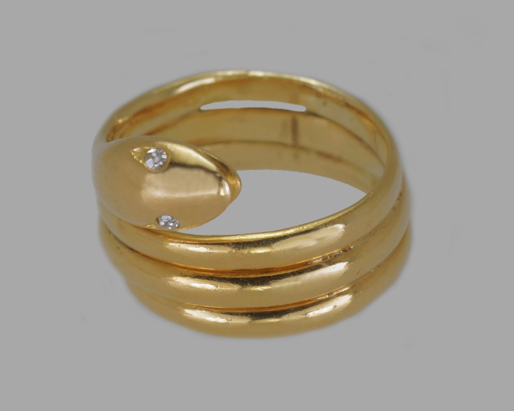 Victorian 18ct Gold Coiled Snake Ring Antique Coiled Serpent Ring Diamond Eyes View IX