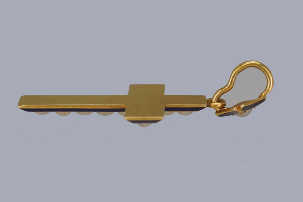 Victorian Pearl & Blue Enamel Crucifix Pendant 18ct Gold Antique Cross Circa 1900  View VI
