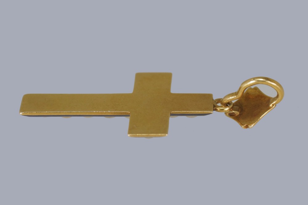 Victorian Pearl & Blue Enamel Crucifix Pendant 18ct Gold Antique Cross Circa 1900  View VII
