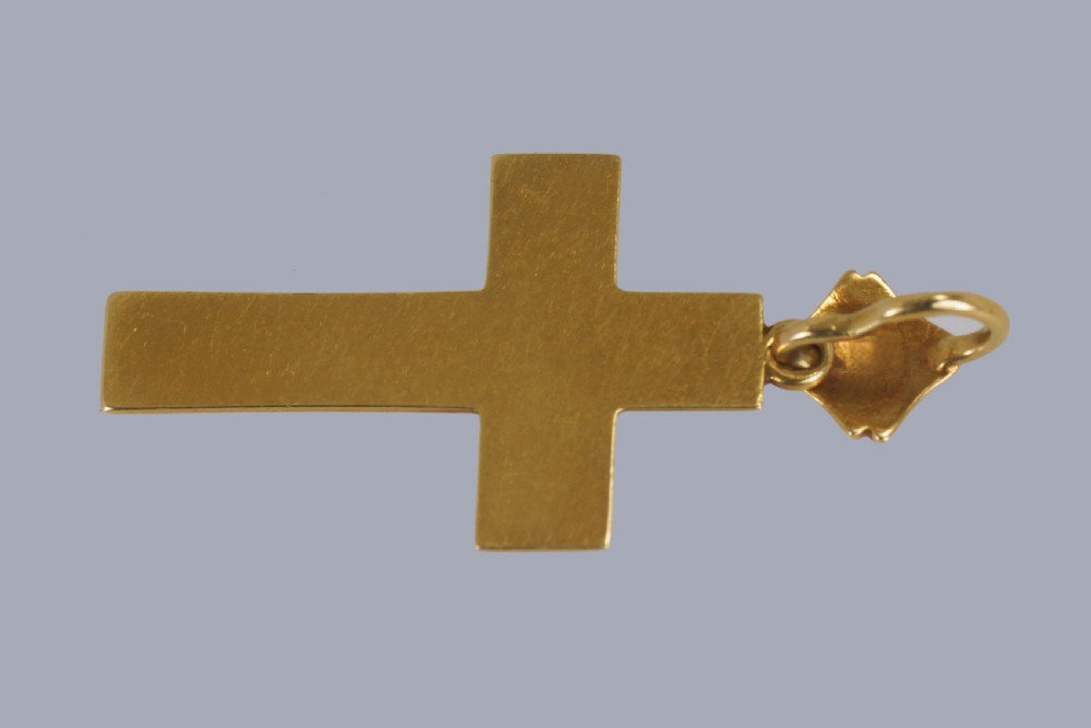 Victorian Pearl & Blue Enamel Crucifix Pendant 18ct Gold Antique Cross Circa 1900  View IX