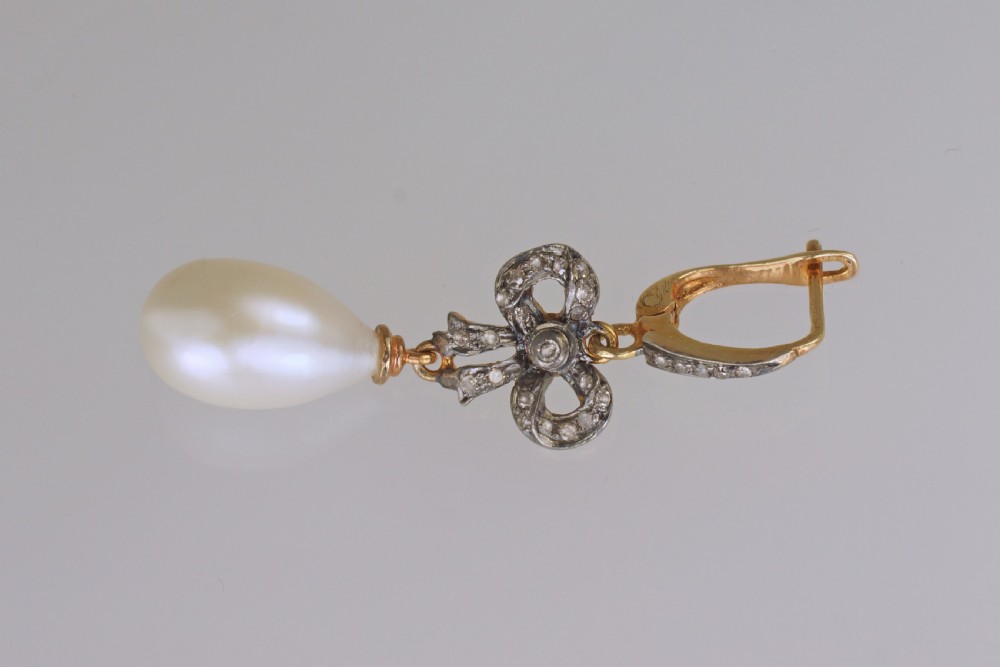 Victorian Pearl & Rose Cut Diamond Dangle 18ct Gold Antique Drop Earrings circa 1890 View IV