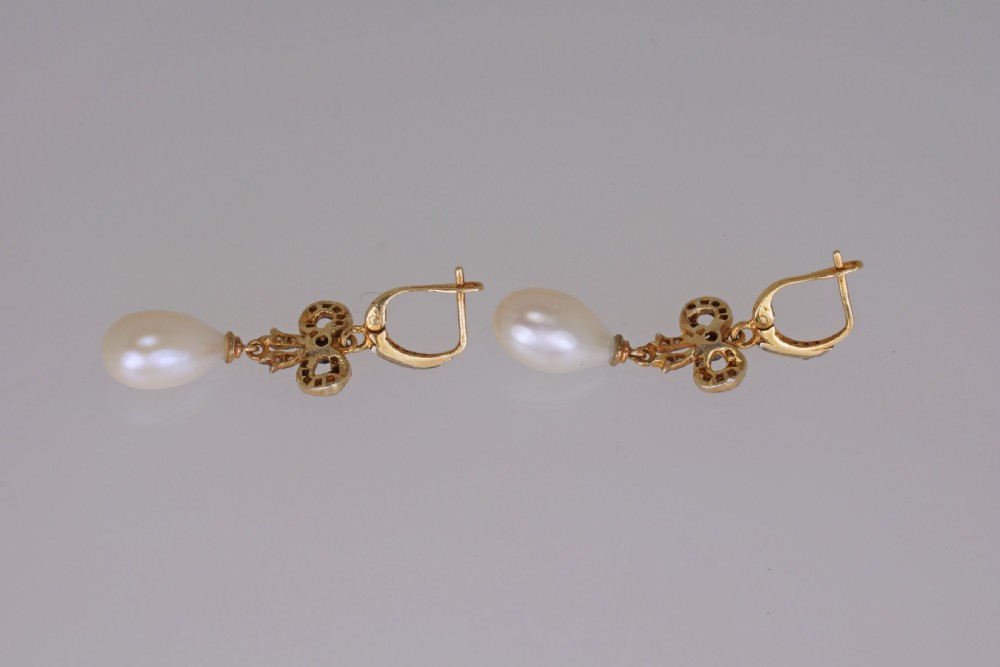 Victorian Pearl & Rose Cut Diamond Dangle 18ct Gold Antique Drop Earrings circa 1890 View VI