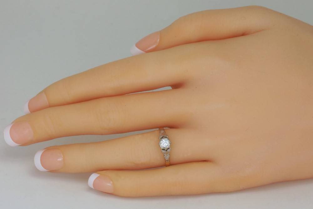 Art Deco 18ct Gold & Plat Solitaire Diamond Ring 1920's Vintage Engagement Ring View II