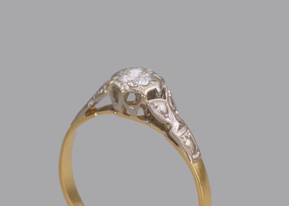 Art Deco 18ct Gold & Plat Solitaire Diamond Ring 1920's Vintage Engagement Ring View V