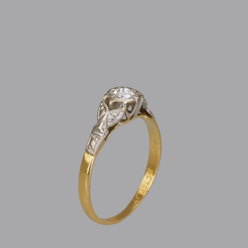 Art Deco 18ct Gold & Plat Solitaire Diamond Ring 1920's Vintage Engagement Ring View IX