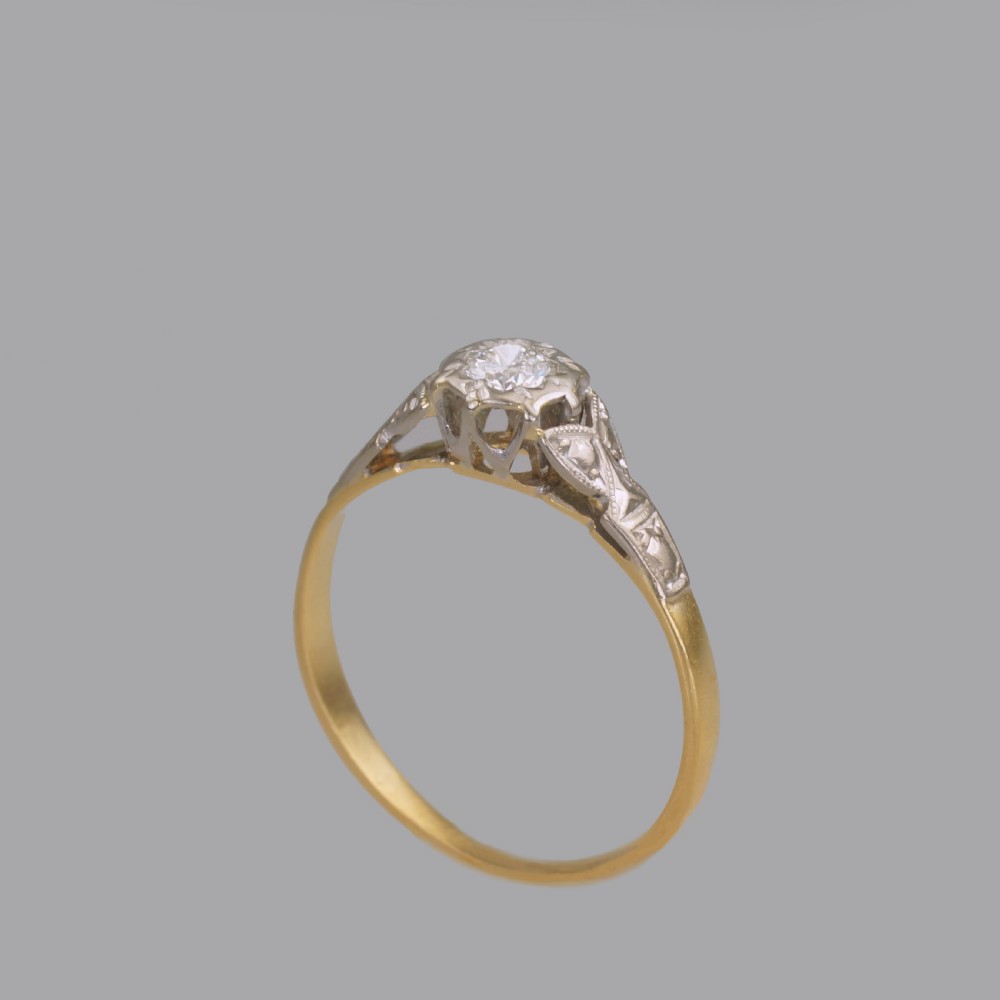 Art Deco 18ct Gold & Plat Solitaire Diamond Ring 1920's Vintage Engagement Ring View X