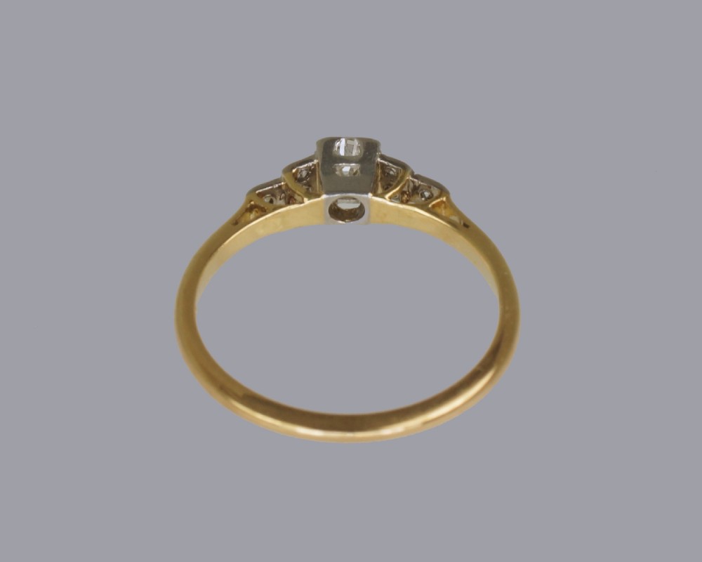 Art Deco Diamond 18ct Gold & PLAT Solitaire Ring Antique 1920's Engagement Ring View VII