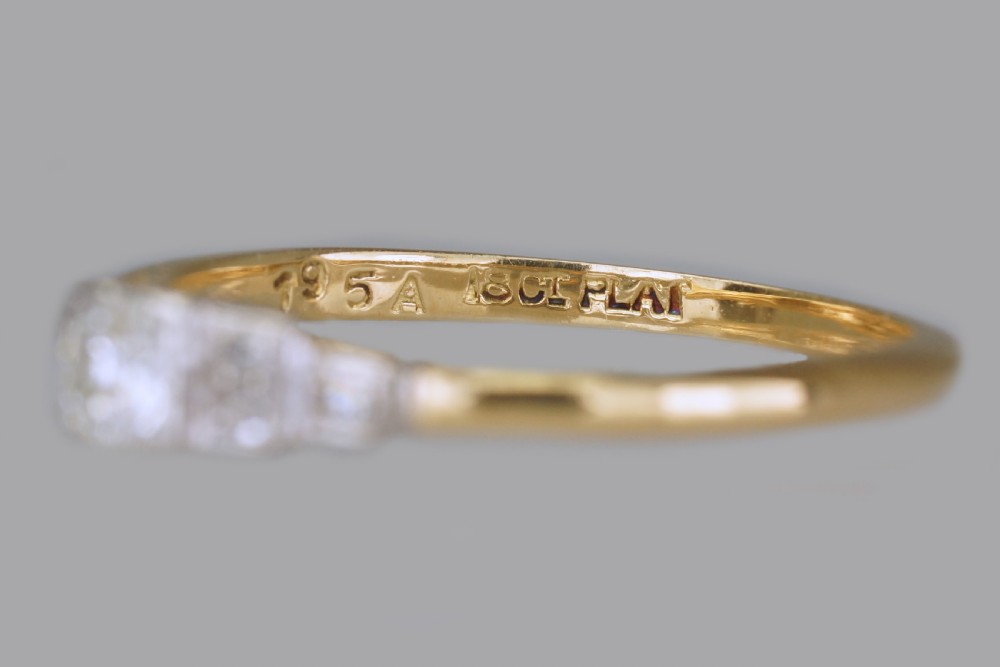 Art Deco Diamond 18ct Gold & PLAT Solitaire Ring Antique 1920's Engagement Ring View VIII