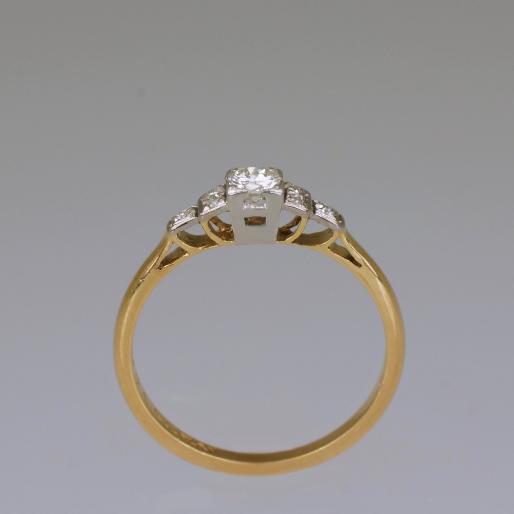 Art Deco Diamond 18ct Gold & PLAT Solitaire Ring Antique 1920's Engagement Ring View IX