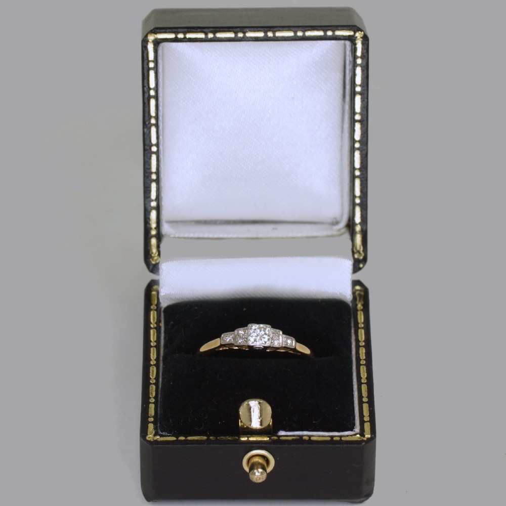 Art Deco Diamond 18ct Gold & PLAT Solitaire Ring Antique 1920's Engagement Ring View X