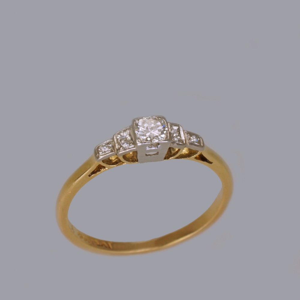 Art Deco Diamond 18ct Gold & PLAT Solitaire Ring Antique 1920's Engagement Ring View XI
