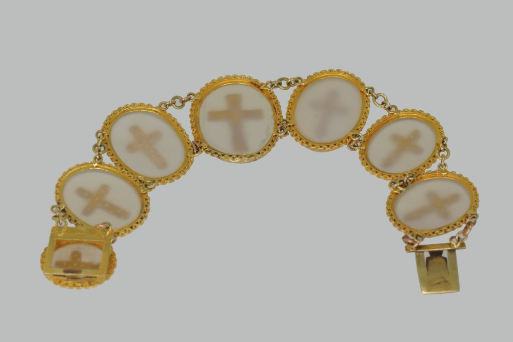 Victorian 18ct Gold Turquoise & Chalcedony Crucifix Bracelet Antique Cross Bracelet circa 1880 View III