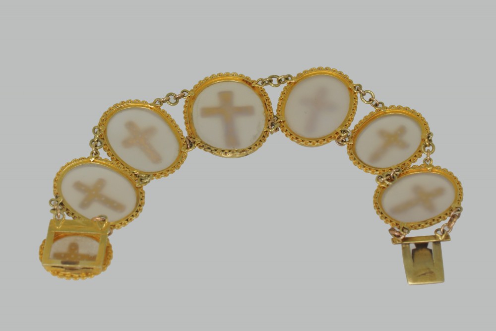 Victorian 18ct Gold Turquoise & Chalcedony Crucifix Bracelet Antique Cross Bracelet circa 1880 View VIII
