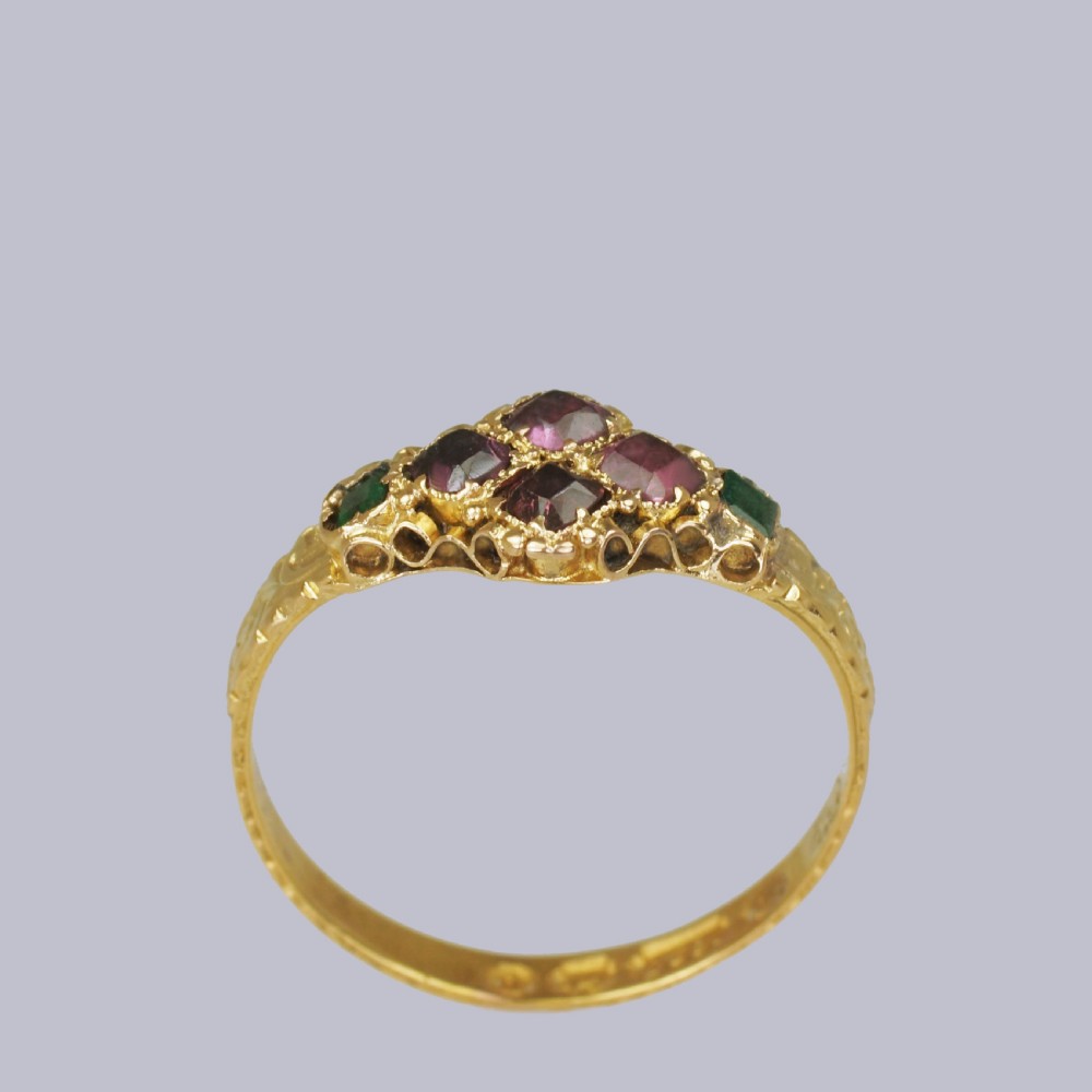 Victorian 15ct Gold Garnet & Emerald Antique English Ring Hallmarked Birmingham 1869 View VII