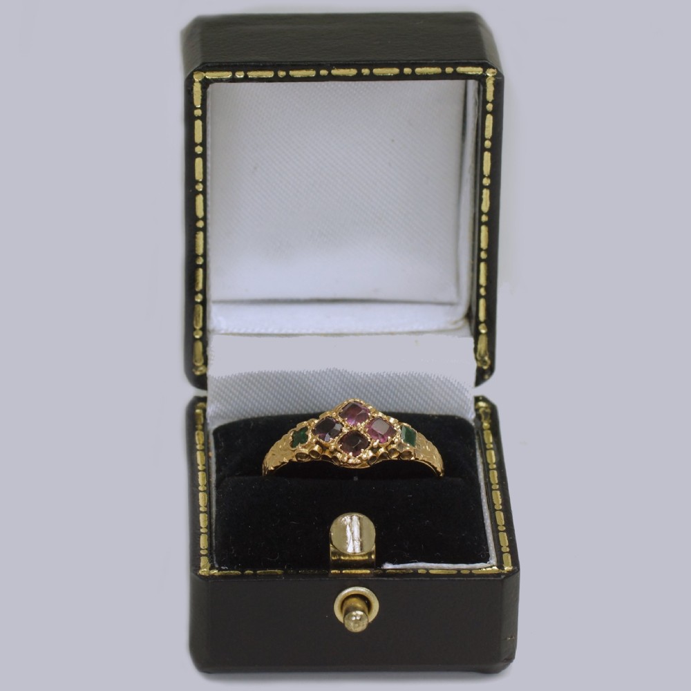 Victorian 15ct Gold Garnet & Emerald Antique English Ring Hallmarked Birmingham 1869 View XII