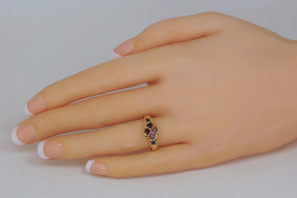 Victorian 15ct Gold Garnet & Emerald Antique English Ring Hallmarked Birmingham 1869 View II