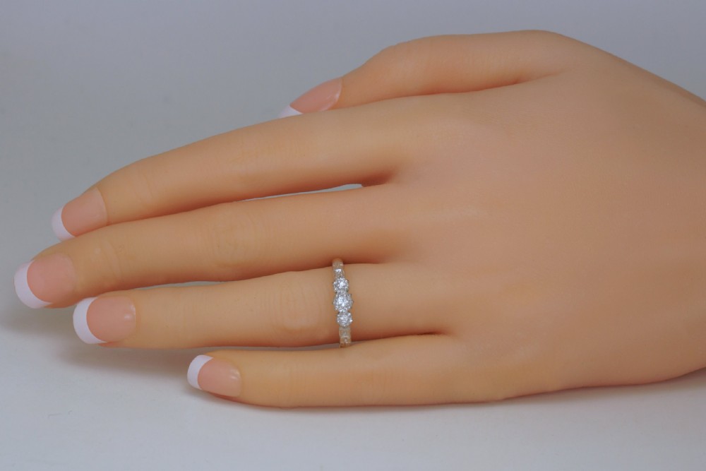 Art Deco Old Cut Diamond Ring 18ct Gold & Plat Antique 1920's Vintage Trilogy Ring View V
