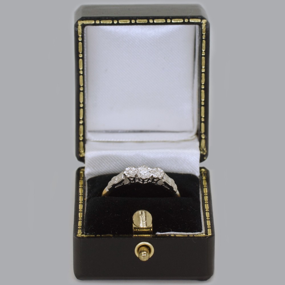 Art Deco Old Cut Diamond Ring 18ct Gold & Plat Antique 1920's Vintage Trilogy Ring View VI