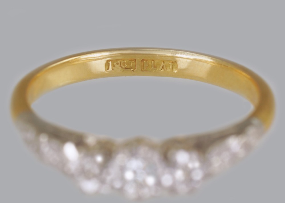 Art Deco Old Cut Diamond Ring 18ct Gold & Plat Antique 1920's Vintage Trilogy Ring View X