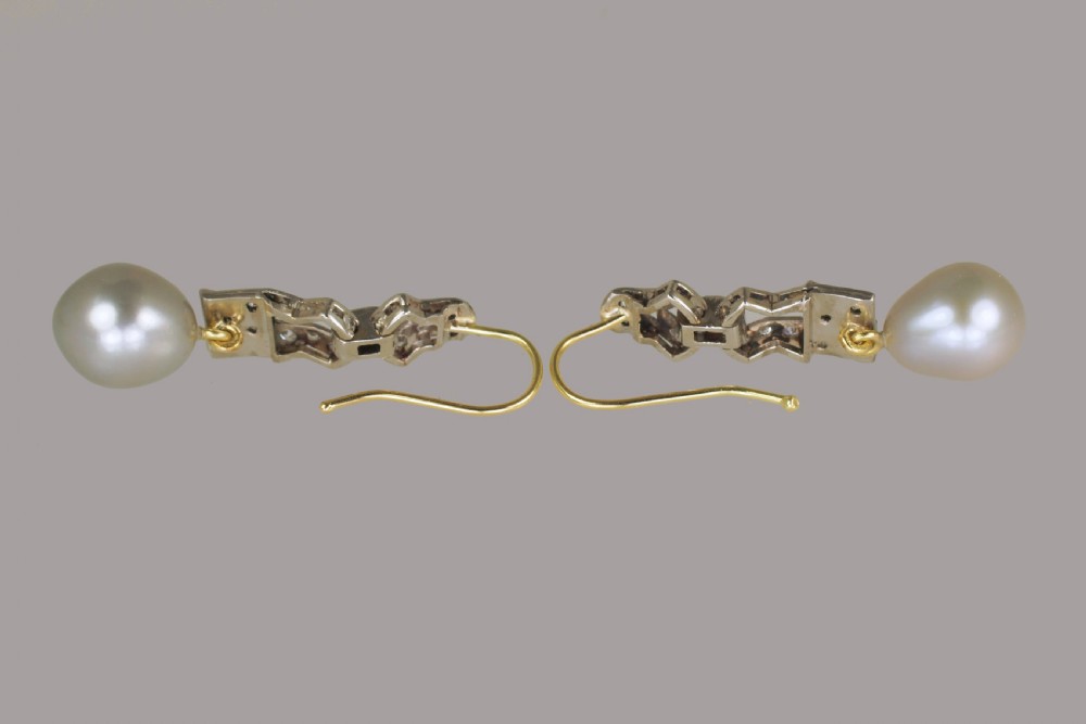 Art Deco Pearl & Diamond Dangle Earrings 18ct Gold & Plat Antique Drop 1920's Earrings  View III