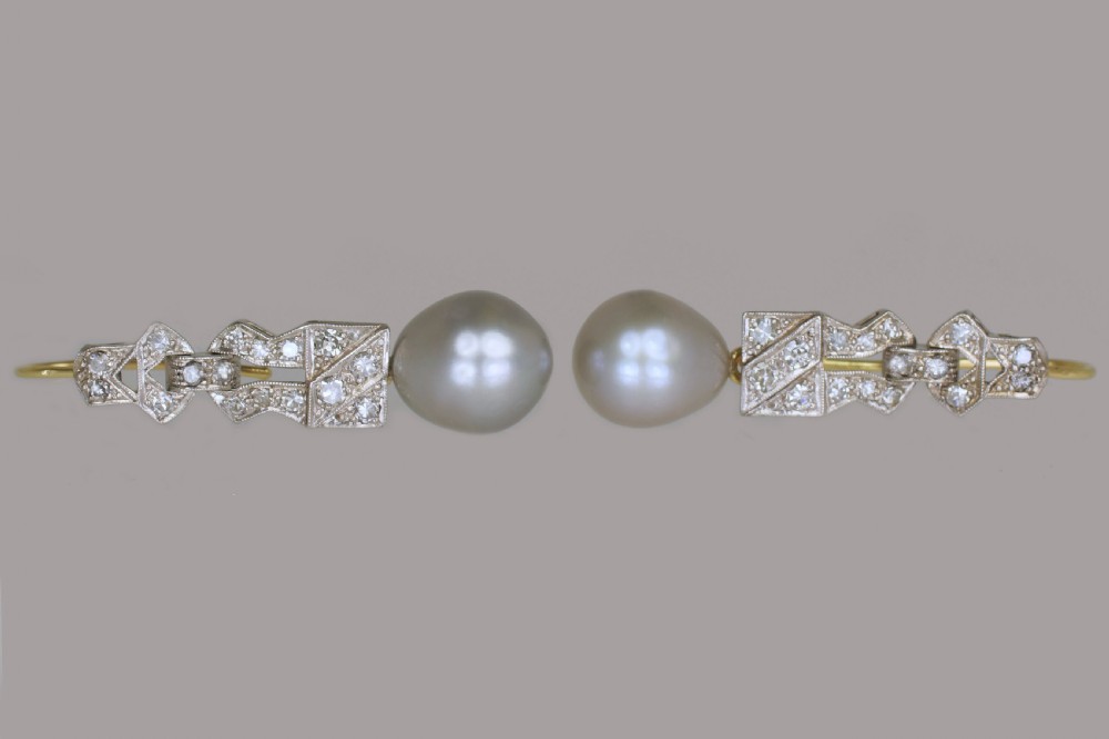 Art Deco Pearl & Diamond Dangle Earrings 18ct Gold & Plat Antique Drop 1920's Earrings  View IV