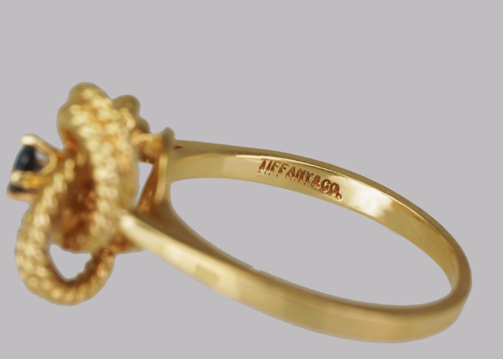 Vintage Tiffany & Co.18ct Gold Blue Sapphire Ring Rare Tiffany Woven Knot Ring View VIII
