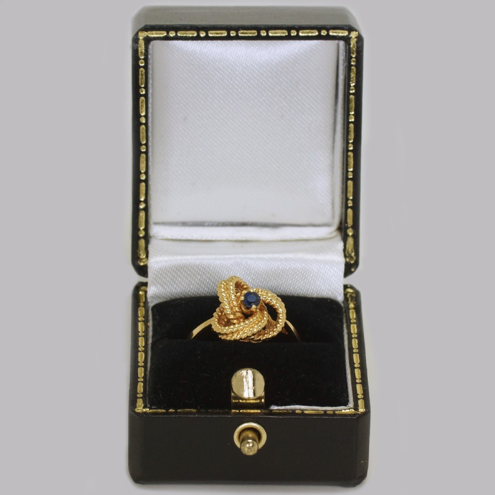 Vintage Tiffany & Co.18ct Gold Blue Sapphire Ring Rare Tiffany Woven Knot Ring View X