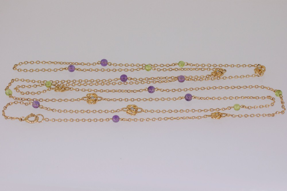 Antique Suffragette Sautoir Edwardian Necklace Pearl Peridot & Amethyst 58