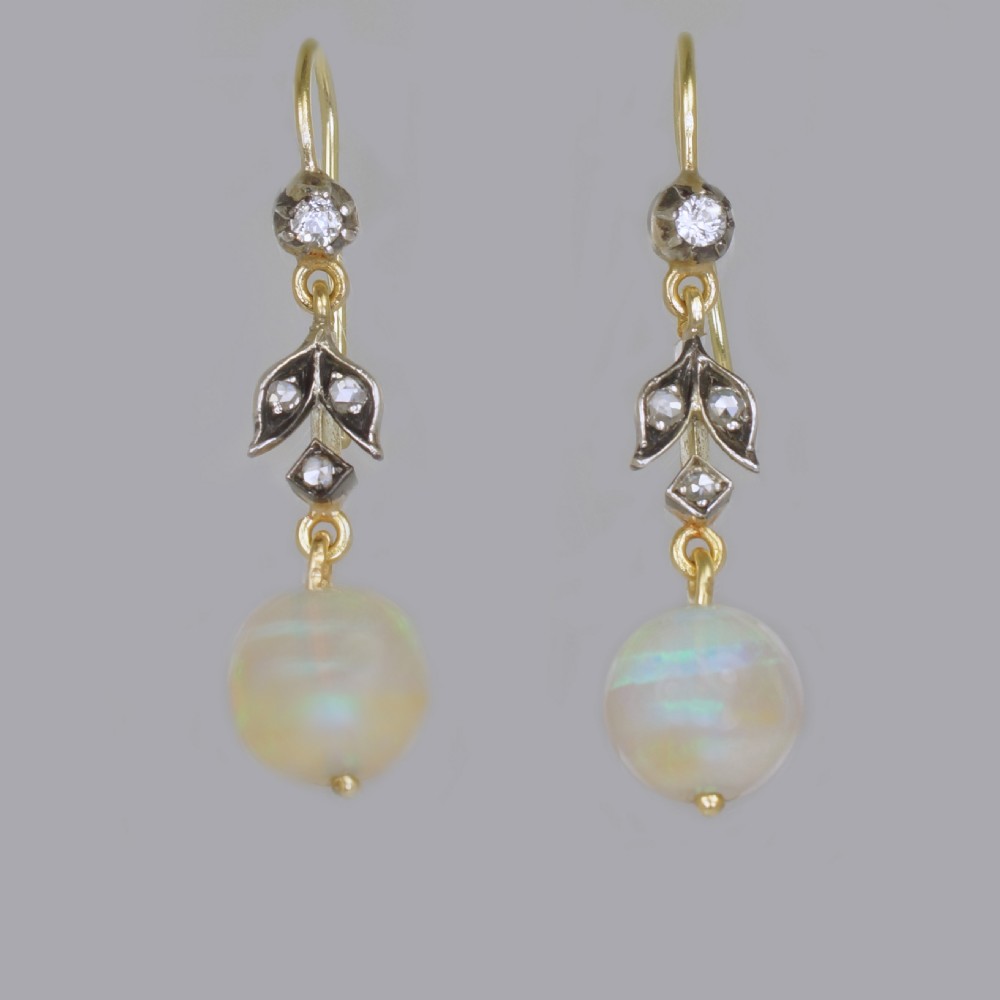 Victorian Opal & Rose Cut Diamond Dangle Earrings 18ct Gold Antique Drop Earrings circa 1900