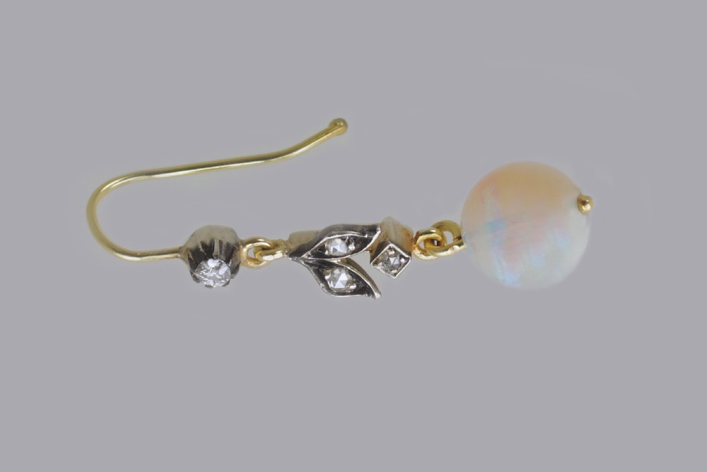 Victorian Opal & Rose Cut Diamond Dangle Earrings 18ct Gold Antique Drop Earrings circa 1900 View II