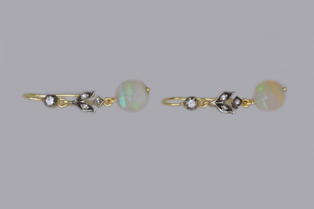 Victorian Opal & Rose Cut Diamond Dangle Earrings 18ct Gold Antique Drop Earrings circa 1900 View III