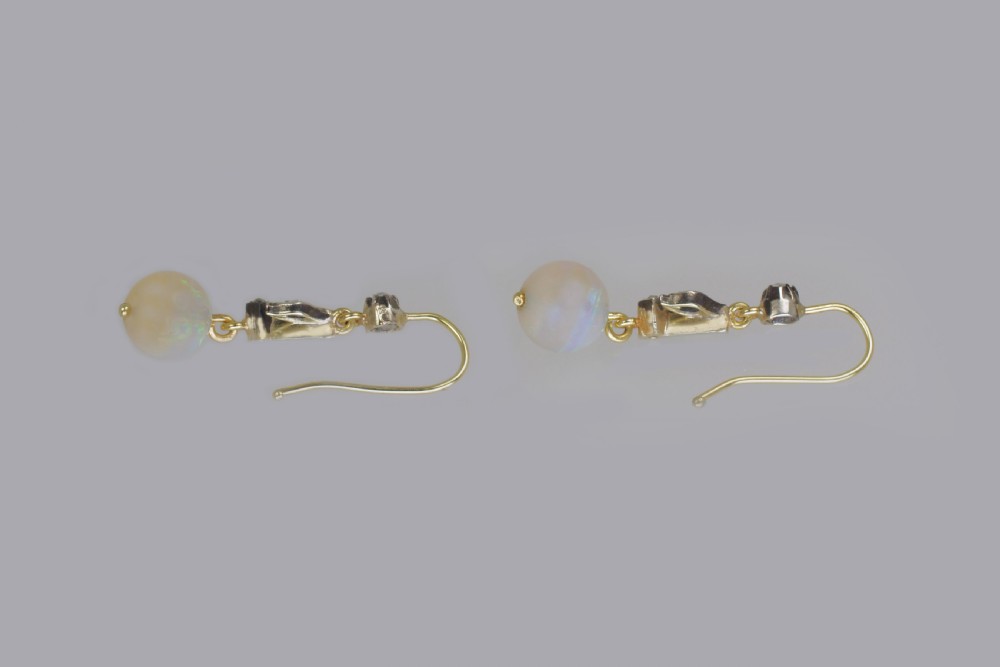 Victorian Opal & Rose Cut Diamond Dangle Earrings 18ct Gold Antique Drop Earrings circa 1900 View IV