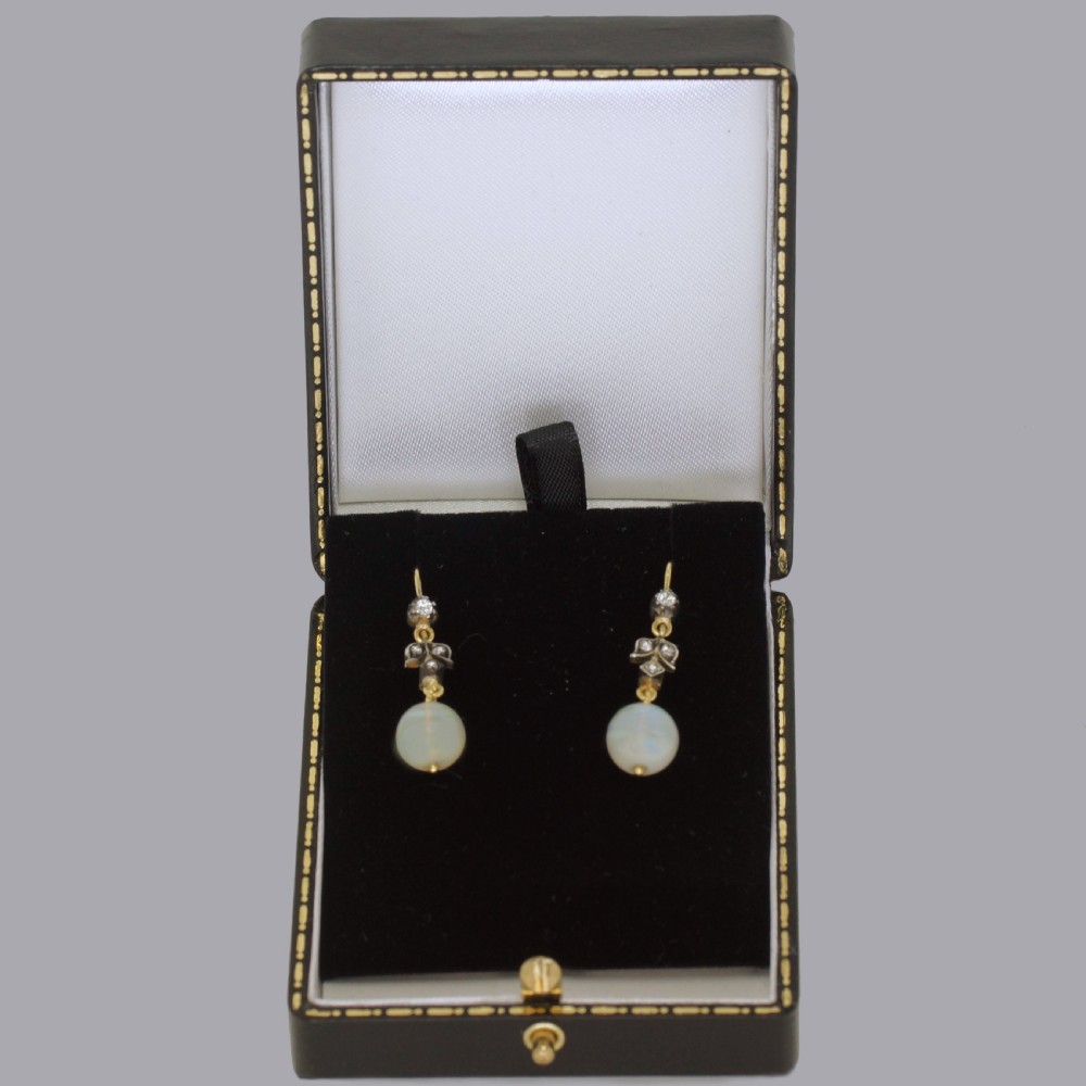 Victorian Opal & Rose Cut Diamond Dangle Earrings 18ct Gold Antique Drop Earrings circa 1900 View V