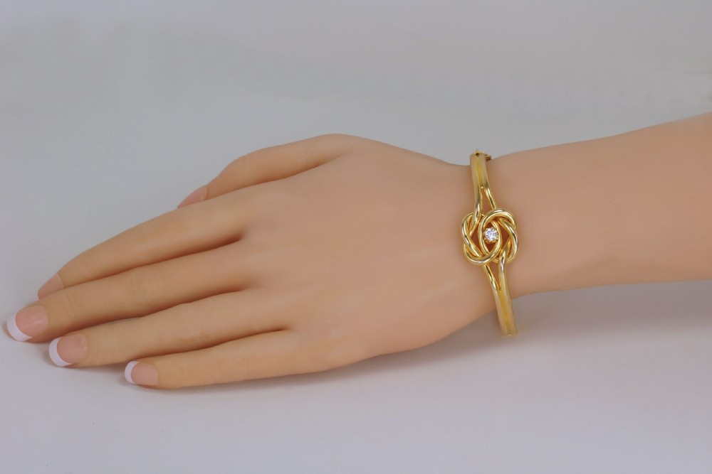 Victorian 15ct Gold Old Cut Diamond Lovers Knot Hinged Bangle Antique Bracelet circa 1890  View II