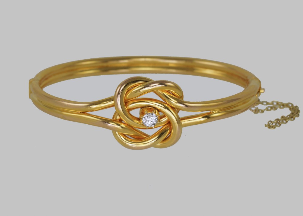 Victorian 15ct Gold Old Cut Diamond Lovers Knot Hinged Bangle Antique Bracelet circa 1890  View VIII