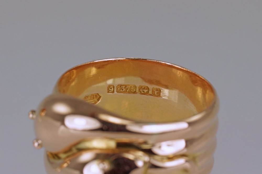 Antique Double Snake/Serpent Ring 9ct Gold Vintage Hallmark 1918 Mens size X 13 grams View VI