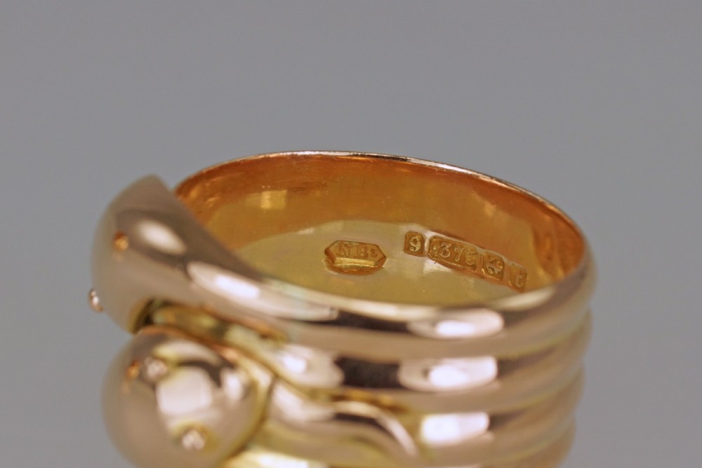 Antique Double Snake/Serpent Ring 9ct Gold Vintage Hallmark 1918 Mens size X 13 grams View IX