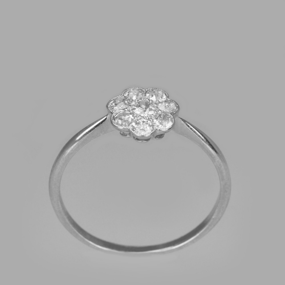 Antique 18ct White Gold Old Cut Diamond Cluster Ring Vintage Edwardian Daisy Ring circa 1910 View IV