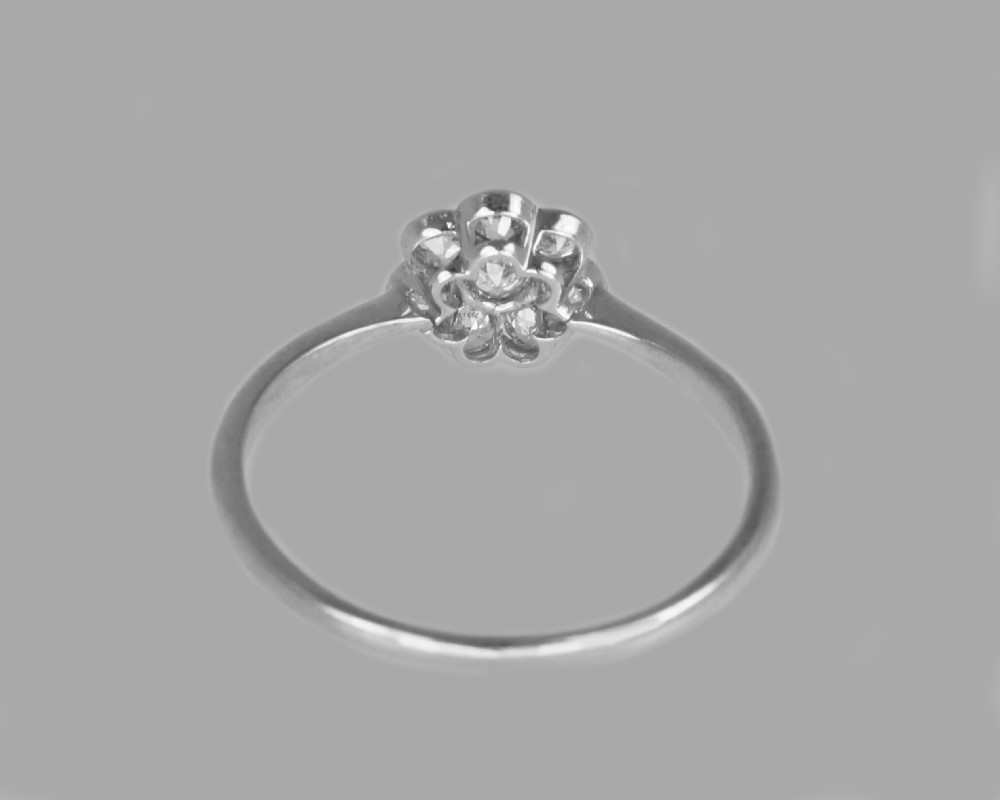 Antique 18ct White Gold Old Cut Diamond Cluster Ring Vintage Edwardian Daisy Ring circa 1910 View XI