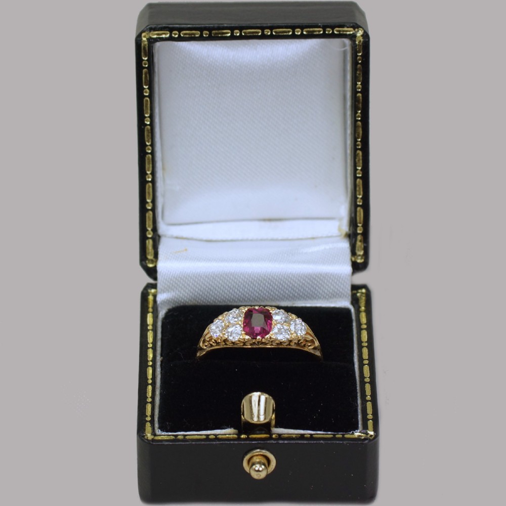 Victorian 18ct Gold Ruby & Old Mine Cut Diamond Ring Antique Ornate English Ring  View VI
